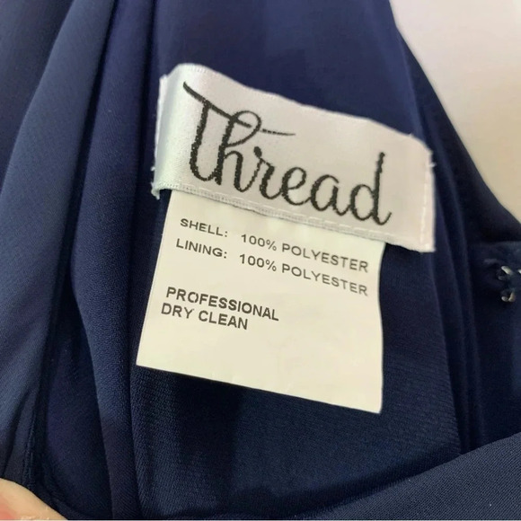 Dessy Thread One-Shoulder Chiffon Trumpet Bridesmaid Gown Navy size 12 NWT - Picture 6 of 10